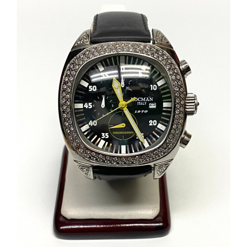 Locman Stainless Steel 2.5 ct White Round Cut Black Dial With Black Band Watch Locman Stainless Steel 2.5 ct White Round Cut Black Dial With Black Band Watch