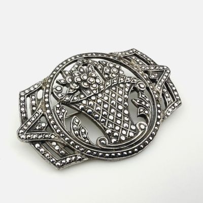 Vintage Harry Iskin Art Deco Sterling Silver Marcasite Floral Basket Brooch Vintage Harry Iskin Art Deco Sterling Silver Marcasite Floral Basket Brooch