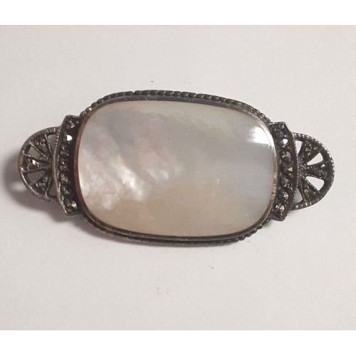 Sterling Silver Marcasite Pearl Gemstone Brooch Woman's Pin Sterling Silver Marcasite Pearl Gemstone Brooch Woman's Pin