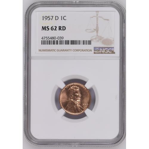NGC MS 62 RD 1957 D LINCOLN WHEAT PENNY 1C (ERROR 9 & 5) NGC MS 62 RD 1957 D LINCOLN WHEAT PENNY 1C (ERROR 9 & 5)