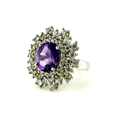 Vintage Style 925 China Oval Purple Amethyst & Cz Ring Sz 8 Vintage Style 925 China Oval Purple Amethyst & Cz Ring Sz 8