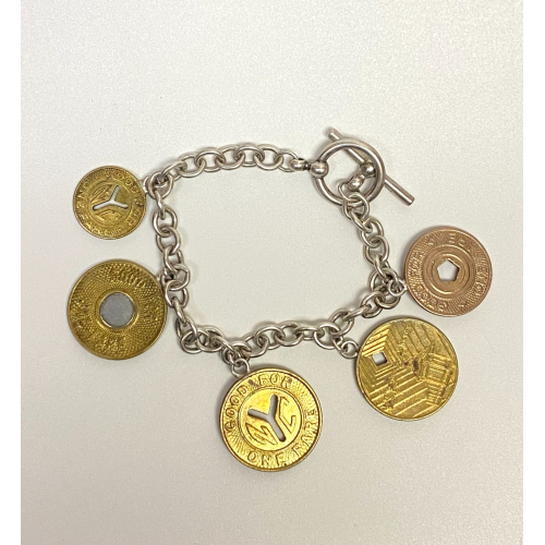 Vintage NYC Subway Token Charm Bracelet 925 Sterling Silver 7”- 31.3g Vintage NYC Subway Token Charm Bracelet 925 Sterling Silver 7”- 31.3g
