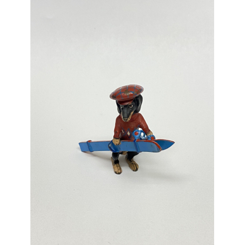1 3/4 LONG DOGGY WITH RED HAT , RED SWEATER WITH BLUE SKI DECOR FOR TABLE 1 3/4 LONG DOGGY WITH RED HAT , RED SWEATER WITH BLUE SKI DECOR FOR TABLE