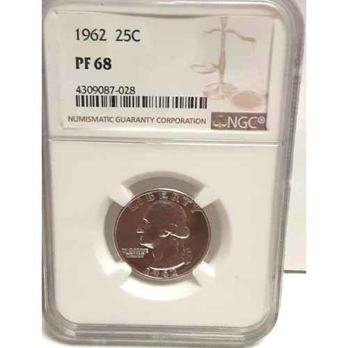 NGC 1962 George Washington 25c PF 68 Mint Coin NGC 1962 George Washington 25c PF 68 Mint Coin