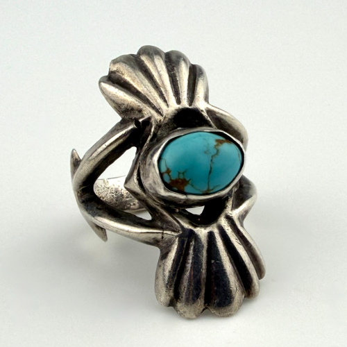 Vintage Navajo Sterling Silver Turquoise Ring - Signed IZZ, Size 6 Vintage Navajo Sterling Silver Turquoise Ring - Signed IZZ, Size 6