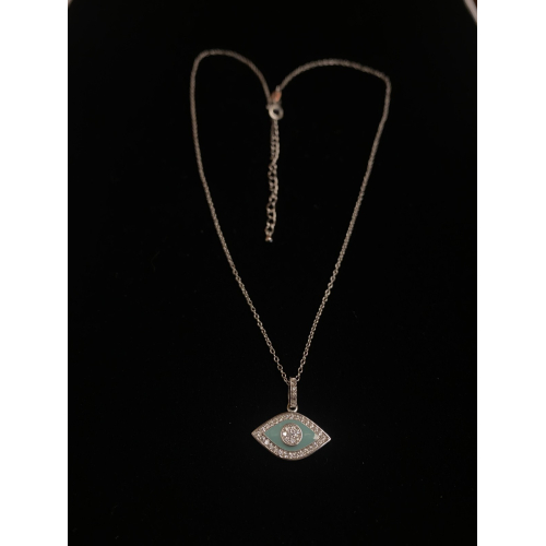 Silver 925 and White Sapphire, Celestial Protector Eye Chain Pendant 18 inches Silver 925 and White Sapphire, Celestial Protector Eye Chain Pendant 18 inches