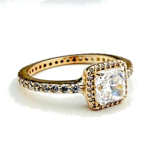 Pandora Timeless Elegance Square Sparkle Halo Ring Gold Plated Clear Stone CZ Pandora Timeless Elegance Square Sparkle Halo Ring Gold Plated Clear Stone CZ