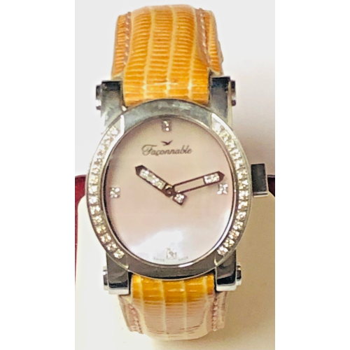 Faconnable Automatic Pink Mother Of Pearl Dial Diamond Bezel Leather Watch !!! Faconnable Automatic Pink Mother Of Pearl Dial Diamond Bezel Leather Watch !!!