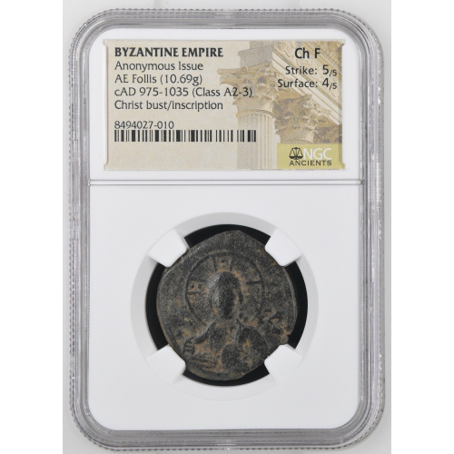BYZANTINE EMPIRE Anonymous Jesus Christ Follis AE 975-1035 Class A2-3 NGC Ch F BYZANTINE EMPIRE Anonymous Jesus Christ Follis AE 975-1035 Class A2-3 NGC Ch F