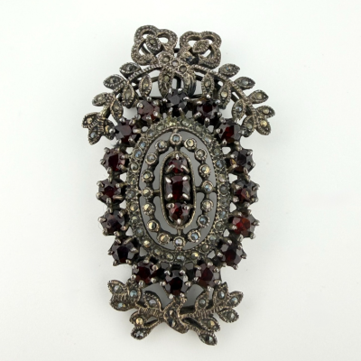 Vintage 925 Sterling Silver Marcasite & Garnet Convertible Pendant Brooch Vintage 925 Sterling Silver Marcasite & Garnet Convertible Pendant Brooch
