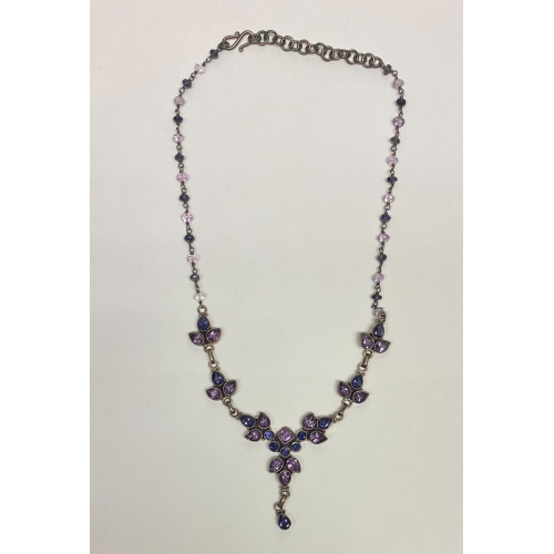 925 Sterling Silver Amethyst and Sapphires Drop Necklace - India 925 Sterling Silver Amethyst and Sapphires Drop Necklace - India