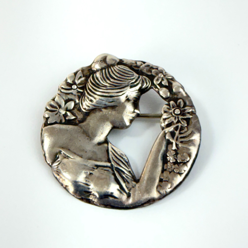Vintage Large Cut Out Art Nouveau Woman Cameo Sterling Silver Pendant Pin Vintage Large Cut Out Art Nouveau Woman Cameo Sterling Silver Pendant Pin