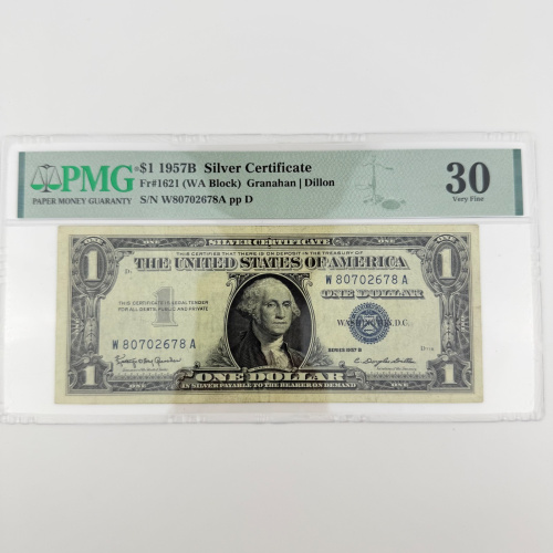 1957B $1 Silver Certificate Fr. 1621 WA Block PMG 30 Granahan/Dillon W80702678A 1957B $1 Silver Certificate Fr. 1621 WA Block PMG 30 Granahan/Dillon W80702678A