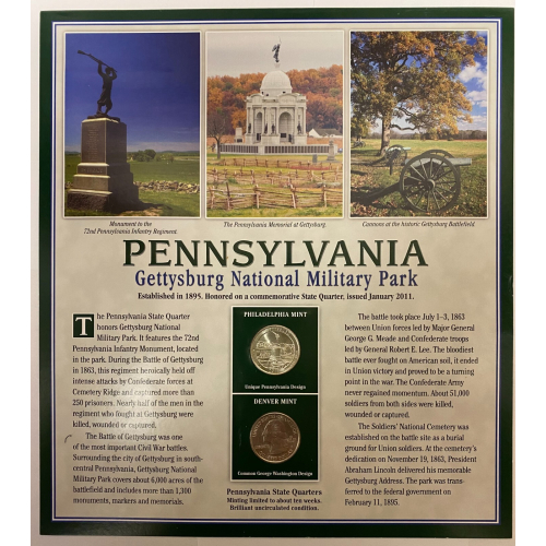 2011 Pennsylvania Gettysburg National Military Park Quarter P&D w/2 Stamps 2011 Pennsylvania Gettysburg National Military Park Quarter P&D w/2 Stamps