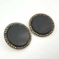 Vintage Art Deco Sterling Silver Black Onyx & Marcasite Clip Earrings Vintage Art Deco Sterling Silver Black Onyx & Marcasite Clip Earrings