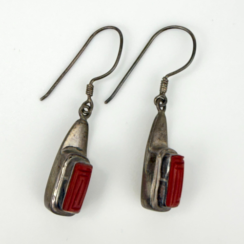 Sajen Cinnabar On Elongated Sterling Silver Drop Earrings Pierced Sajen Cinnabar On Elongated Sterling Silver Drop Earrings Pierced