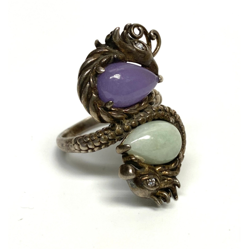 Joy Jade and White Sapphires Sterling Silver Shape Dragon Ring Joy Jade and White Sapphires Sterling Silver Shape Dragon Ring
