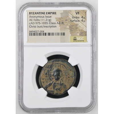 Byzantine Empire Anonymous Follis c.975-1035 Class A2-A3 NGC VF Christ Byzantine Empire Anonymous Follis c.975-1035 Class A2-A3 NGC VF Christ
