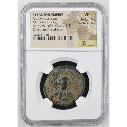 Byzantine Empire Anonymous Follis c.975-1035 Class A2-A3 NGC VF Christ Byzantine Empire Anonymous Follis c.975-1035 Class A2-A3 NGC VF Christ