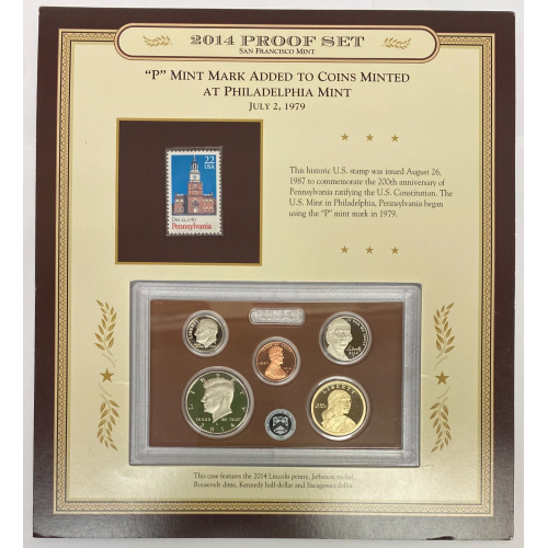 2014 San Francisco Mint Proof Set with Historic Dec, 1787 Pennsylvania Stamp 2014 San Francisco Mint Proof Set with Historic Dec, 1787 Pennsylvania Stamp