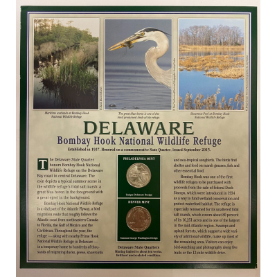 2015 P + D Delaware Bombay Hook Refuge Quarters + Stamps Placard w/Protector PCS 2015 P + D Delaware Bombay Hook Refuge Quarters + Stamps Placard w/Protector PCS