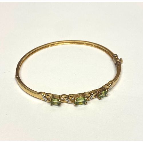 Sparkly Over Sterling Silver Dipped Gold Peridot Green & Clear Stones Oval Sparkly Over Sterling Silver Dipped Gold Peridot Green & Clear Stones Oval
