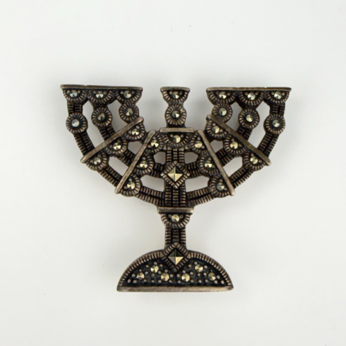 Vintage 925 A Silver and Marcasite Jewish Menorah Pendant/Brooch Pin Vintage 925 A Silver and Marcasite Jewish Menorah Pendant/Brooch Pin