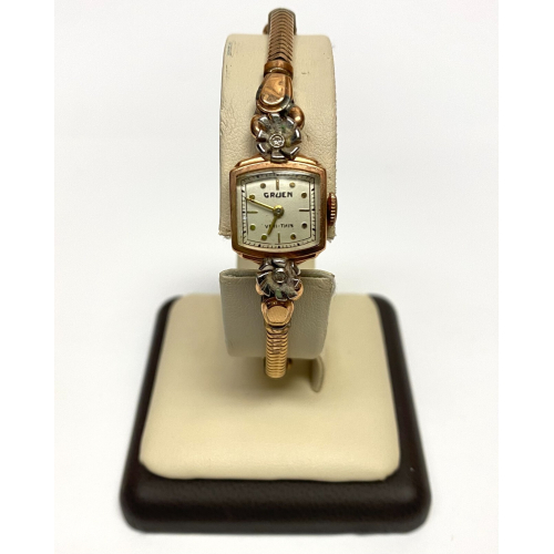 Vintage Ladies GRUEN VERI-THIN Watch 14K Gold 2 Diamonds Swiss Made 17 Jewel Vintage Ladies GRUEN VERI-THIN Watch 14K Gold 2 Diamonds Swiss Made 17 Jewel