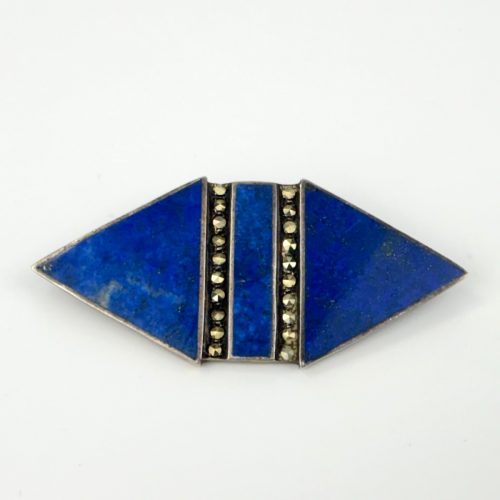 Vintage Signed SHA Sterling Silver Mexico Lapis Lazuli Marcasites Brooch Vintage Signed SHA Sterling Silver Mexico Lapis Lazuli Marcasites Brooch