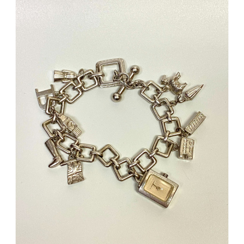 Burberry BU5200 Sterling Silver 10 Charms Dangle Bracelet Watch 7.5 in Burberry BU5200 Sterling Silver 10 Charms Dangle Bracelet Watch 7.5 in