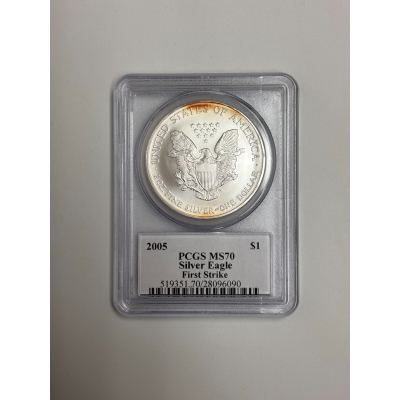 2005 American Silver Eagle PCGS MS70 Signed Mercanti First Strike 2005 American Silver Eagle PCGS MS70 Signed Mercanti First Strike
