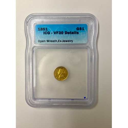 1851 G$1 Gold Liberty Head Dollar Attractive Uncirculated Coin 1851 G$1 Gold Liberty Head Dollar Attractive Uncirculated Coin