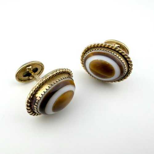 Vintage L'Aiglon Gold Tone Cuff Links Gold Tone Tiger's Eye Stone Vintage L'Aiglon Gold Tone Cuff Links Gold Tone Tiger's Eye Stone