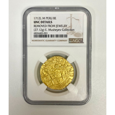 PERU 1712L 8 ESCUDOS NGC UNC DETAILS PIRATE GOLD COINS PERU 1712L 8 ESCUDOS NGC UNC DETAILS PIRATE GOLD COINS