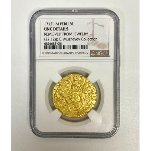 PERU 1712L 8 ESCUDOS NGC UNC DETAILS PIRATE GOLD COINS PERU 1712L 8 ESCUDOS NGC UNC DETAILS PIRATE GOLD COINS