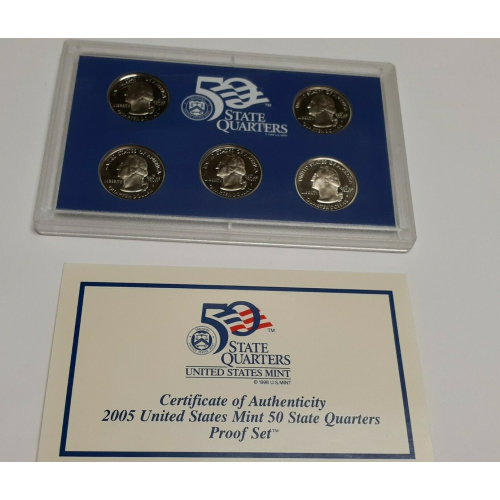 2005 50 STATE QUARTERS PROOF SET 5 COINS IN SET 2005 50 STATE QUARTERS PROOF SET 5 COINS IN SET