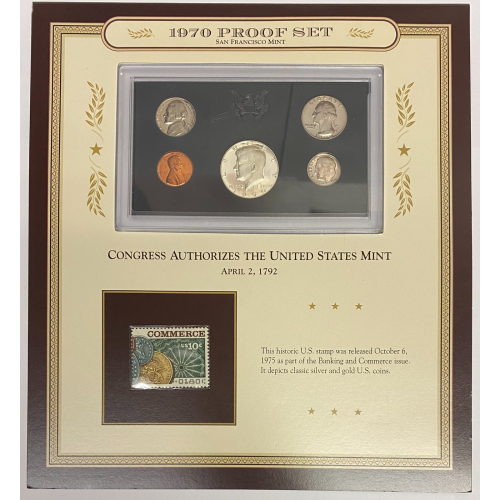 1970 US Mint Proof Set San Francisco Set Display Card W/Stamp released October 6 1970 US Mint Proof Set San Francisco Set Display Card W/Stamp released October 6