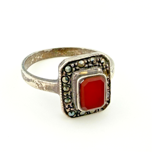 Vintage Antique Art Deco Sterling Silver Marcasite Red Carnelian Ring Size 8 Vintage Antique Art Deco Sterling Silver Marcasite Red Carnelian Ring Size 8