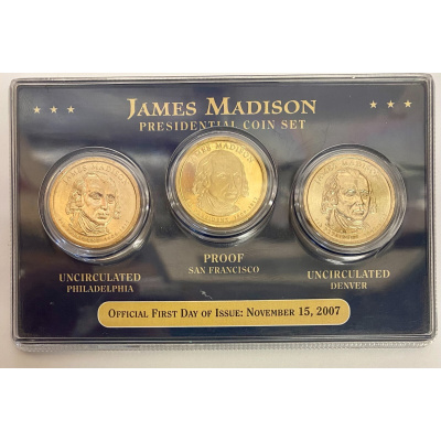 2007 PDS Official First Day of Issue James Madison Presidential 3 Coin Set 2007 PDS Official First Day of Issue James Madison Presidential 3 Coin Set