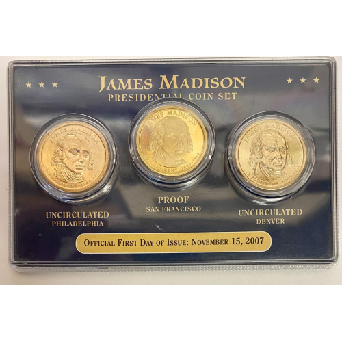 2007 PDS Official First Day of Issue James Madison Presidential 3 Coin Set 2007 PDS Official First Day of Issue James Madison Presidential 3 Coin Set