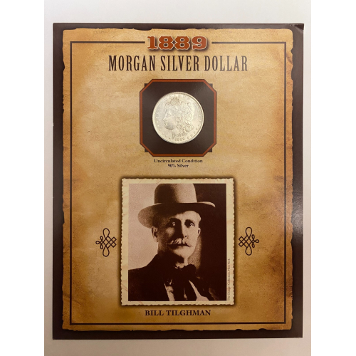1889 Morgan Silver Dollar with Stamp on Card, American West, Bill Tilghman 1889 Morgan Silver Dollar with Stamp on Card, American West, Bill Tilghman