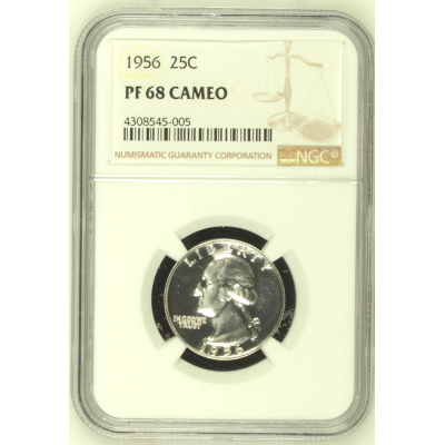 NGC 1956 George Washington 25c PF 68 CAMEO Mint Coin NGC 1956 George Washington 25c PF 68 CAMEO Mint Coin