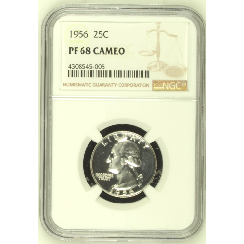 NGC 1956 George Washington 25c PF 68 CAMEO Mint Coin NGC 1956 George Washington 25c PF 68 CAMEO Mint Coin