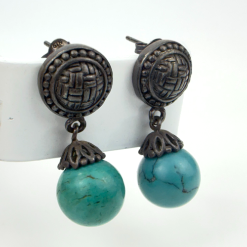 Vintage Southwestern Style Sterling Silver Stud Earrings with Turquoise Bead Vintage Southwestern Style Sterling Silver Stud Earrings with Turquoise Bead