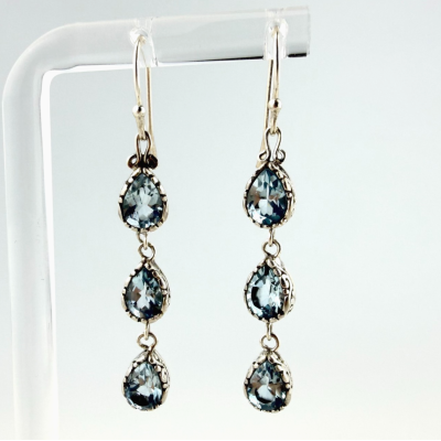 Sterling Silver Blue Topaz Triple Drop Dangle Earrings - 925 Sterling Silver Blue Topaz Triple Drop Dangle Earrings - 925