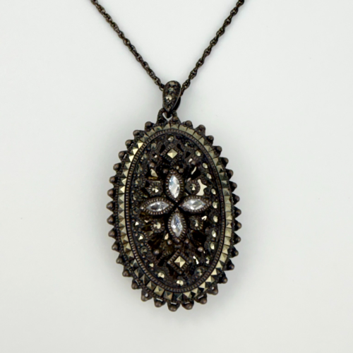 Judith Jack Sterling Silver Marcasite Oval Locket Pendant on Original Chain Judith Jack Sterling Silver Marcasite Oval Locket Pendant on Original Chain