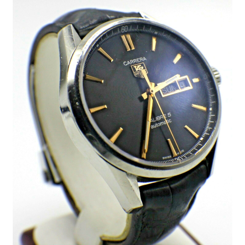 Tag Heuer Carrera Calibre 5 Day-Date Automatic Black Dial Leather Tag Heuer Carrera Calibre 5 Day-Date Automatic Black Dial Leather