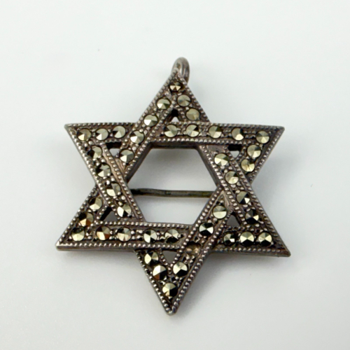 Vintage Cigned Theda Sterling Silver and Marcasite Star of David Pendant Brooch Vintage Cigned Theda Sterling Silver and Marcasite Star of David Pendant Brooch