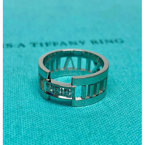 Tiffany & Co. Atlas 18K White Gold Three Diamond Open Band Ring Size 6 Tiffany & Co. Atlas 18K White Gold Three Diamond Open Band Ring Size 6