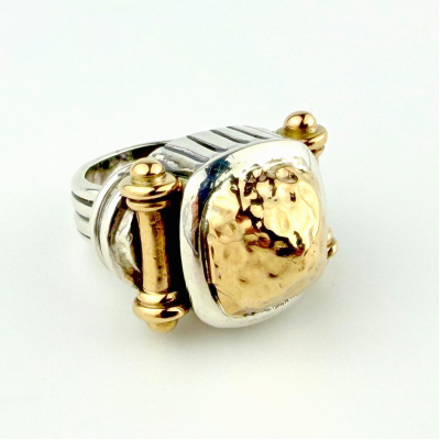 Dian Malouf Collectable Sterling Silver 14k Gold Drum Cocktail Ring Size 6 Dian Malouf Collectable Sterling Silver 14k Gold Drum Cocktail Ring Size 6